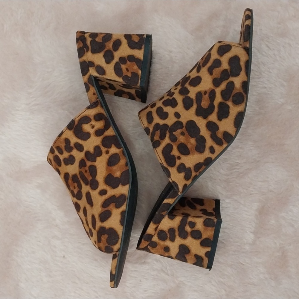 Papaya leopard print open toe block heel slip on mules shoes size 5 - Picture 5 of 7